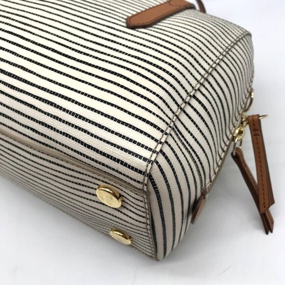 Fossil Black And White Coated Canvas Striped Convertible Sydney Satchel - Picture 8 of 11